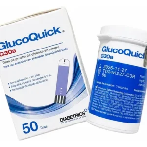Tiras Reactivas Glucoquick G30A para Glucómetro - Caja x 50 Azul Claro